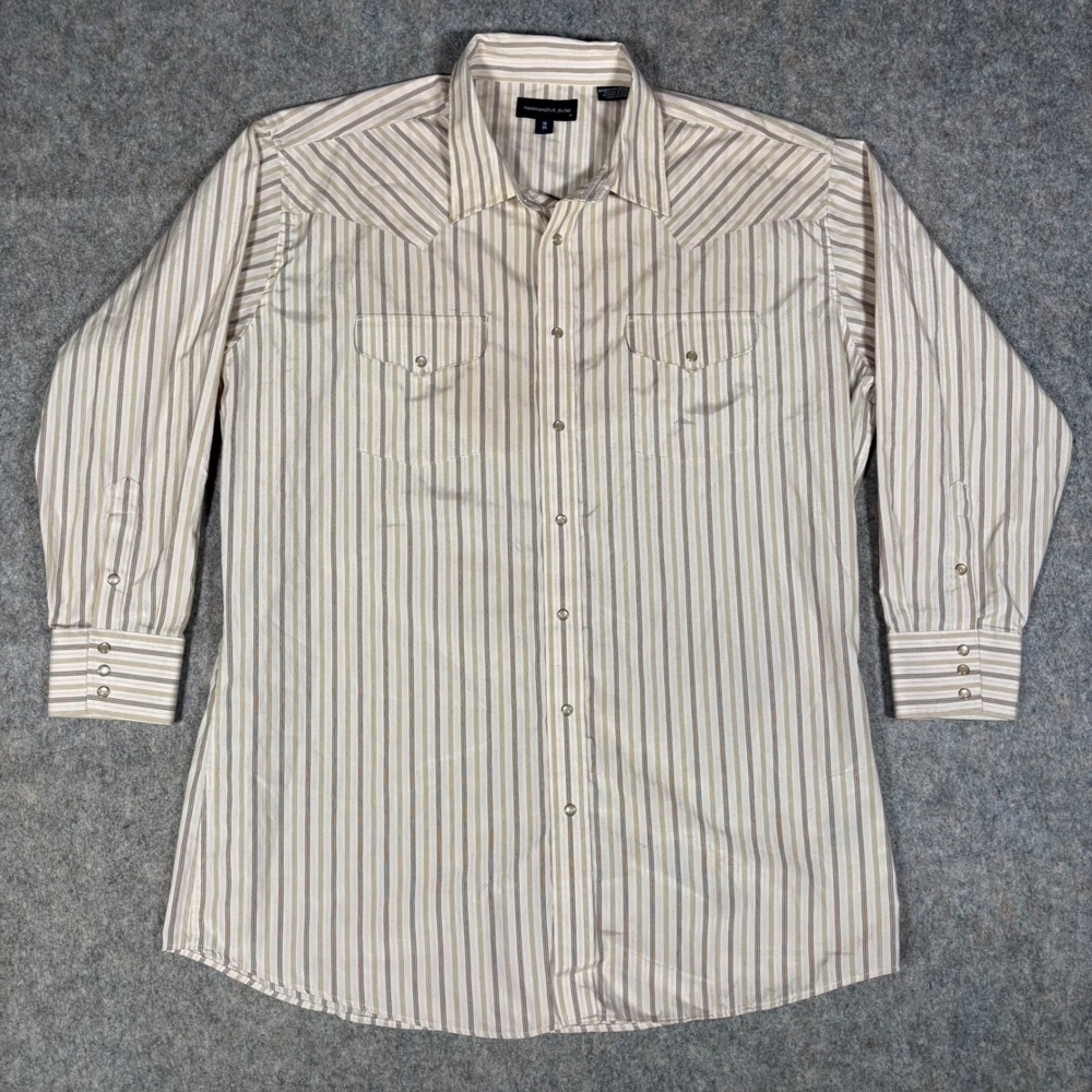 Panhandle Slim Pearl Snap Shirt Mens 18 35 Tan Striped Long Sleeve Western
